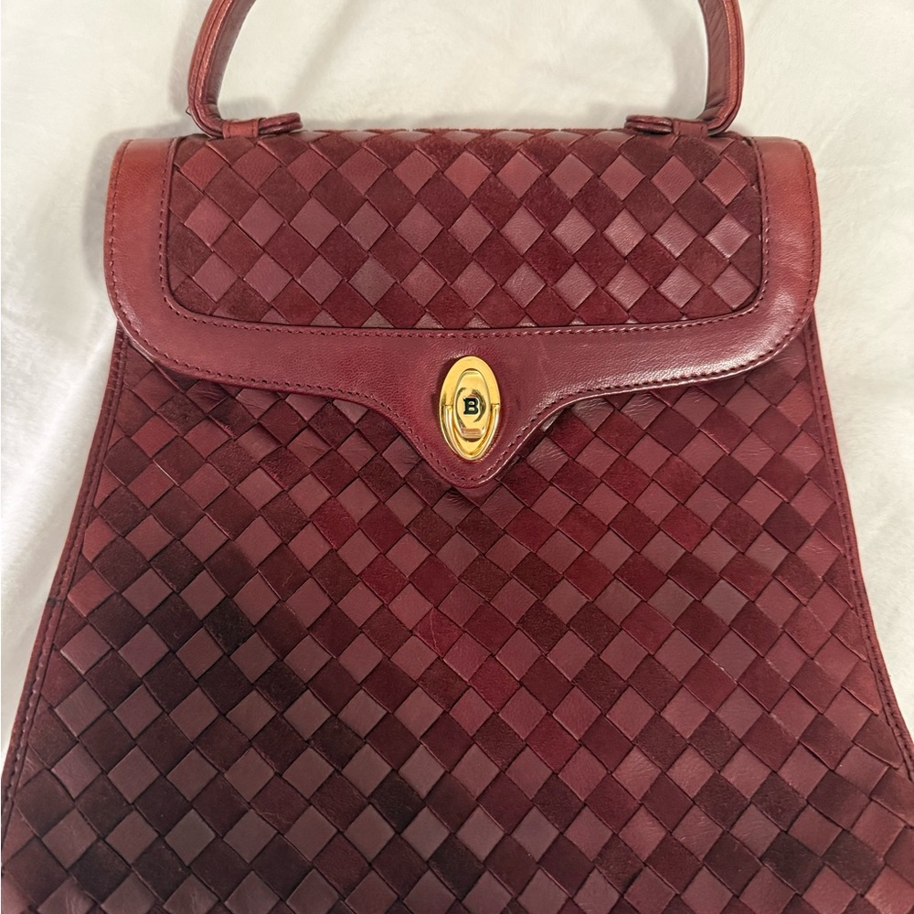 Bally Woven Top-Handle Satchel in Burgundy with Gold Hardware